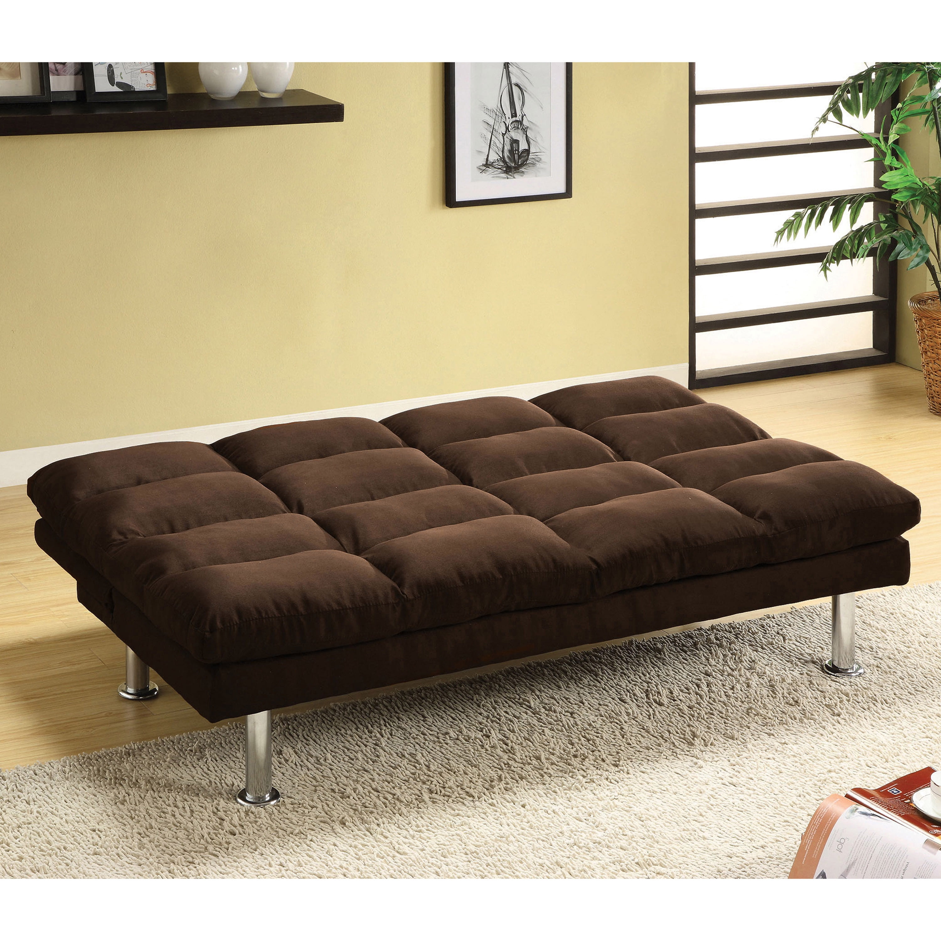 Furniture of America Wyve Modern Fabric Convertible Futon Sofa, Dark Brown