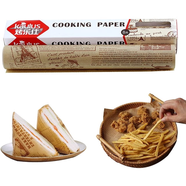 Papier Parchemin pour Cuisson, Résistant aux Hautes Températures, Imperméable et Résistant à la Graisse, Rouleau Antiadhésif pour Cuisson, Friteuse à Air Chaud et Cuisson à la Vapeur (Marron, 11.8 Po x 26 Pieds)