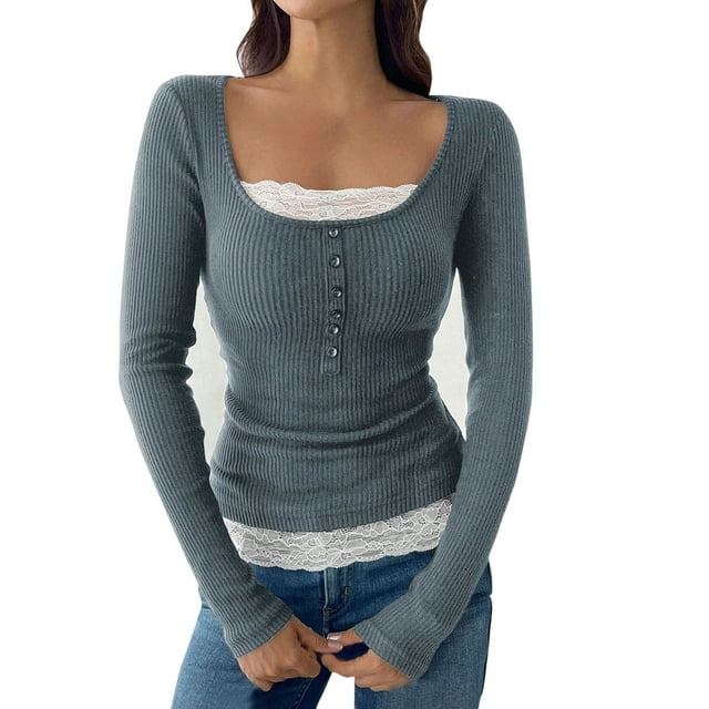 WRKEKC Womens Sweaters Fashion Long Sleeve Crew Neck Solid Color Ribbed Warm Knit Top for Women Cold Weather Wear