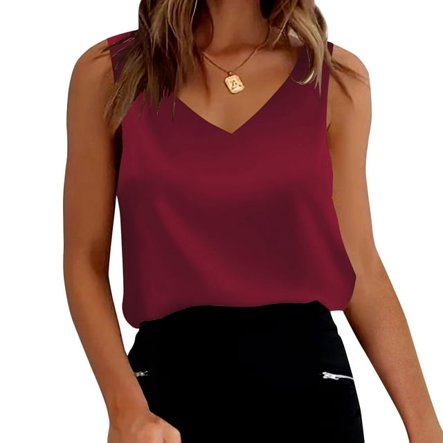 Clearance & Promo,Ladies' Solid Color Top, Sleeveless Polyester, Casual Fit, Everyday Wear, Breathable, Fashionable, Quick Dry Practical and Stylish|100%Polyester,Wine,Sopatenor