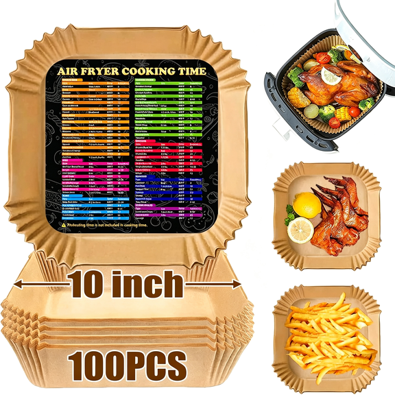 CCOCC Air Fryer Liners Disposable,Large Airfryer Liners 10"Square,Non-Stick Air Fryer Paper Liners Oil Resistant,Waterproof Air Fryer Parchment Paper Liners for Roasting Microwave