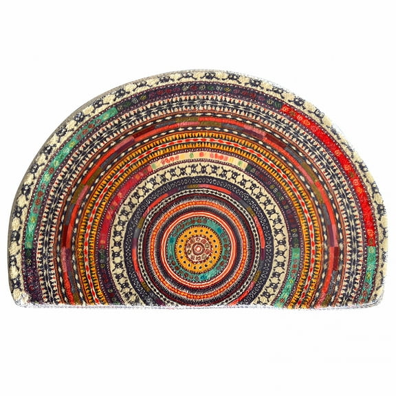 DERONA Half Round Door Mat, Semi Circle Bathroom Floor Rug, Mandala Boho Bohemian Non-Slip Welcome Entrance Way Absorbent Bath Mat, Microfiber Tufted Indoor Rug for Kitchen Living Room