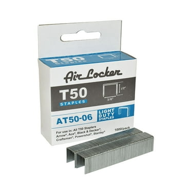 Air Locker AT50-06 T50 20 Gauge 1/4" Long x 3/8" Crown Galvanized Fine Wire Steel Staples (1,000-Pack)