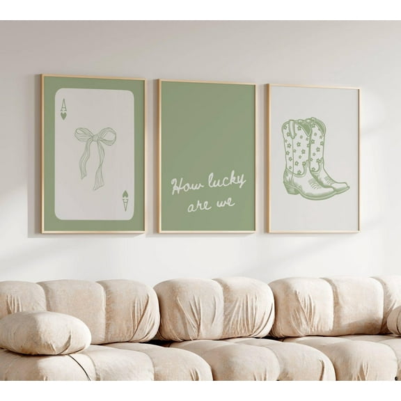 Luvia How Lucky Are We Poster Sage Green Girly Western Coquette Cowgirl Prints Dorm Posters Trendy Green Set Of 3, Modern Wall Decor Set 3 Prints 8x12 UNFRAMED