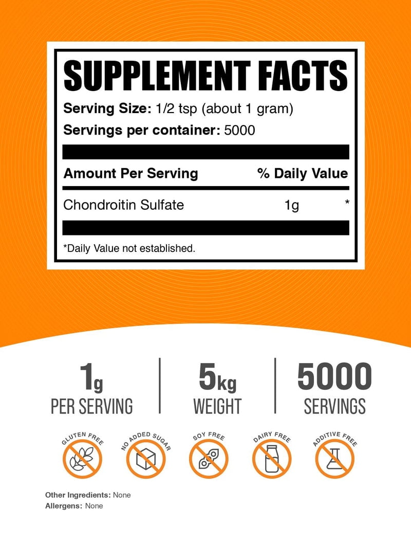 BulkSupplements Chondroitin Sulfate Powder - 1g per Serving - 5 Kilograms (11 lbs) - 5000 Servings