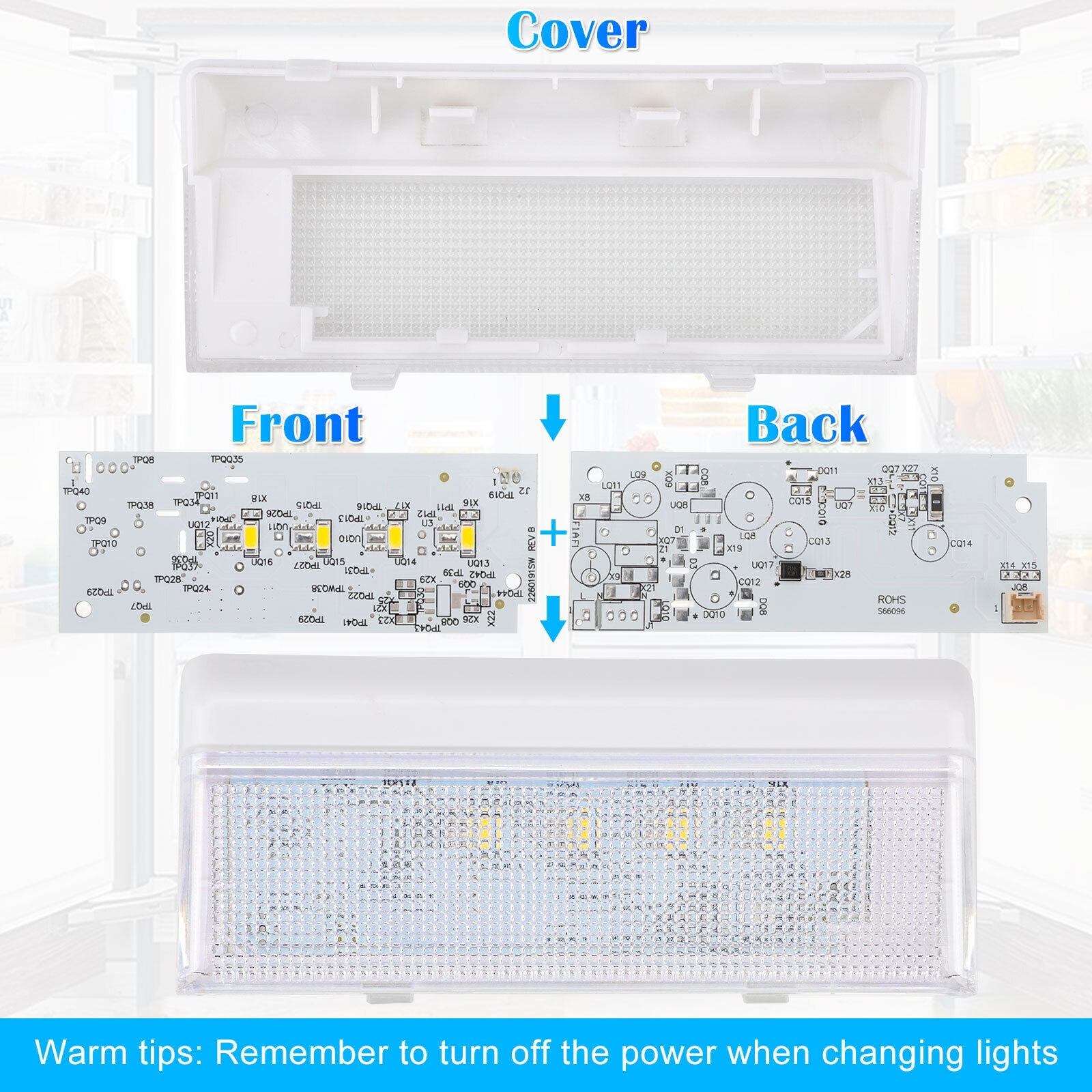 Premium-grade LED Light Board for Refrigerator Operating Range 10.2V to 16V, Easy DIY for Whirlpool, Kenmore, Maytag
