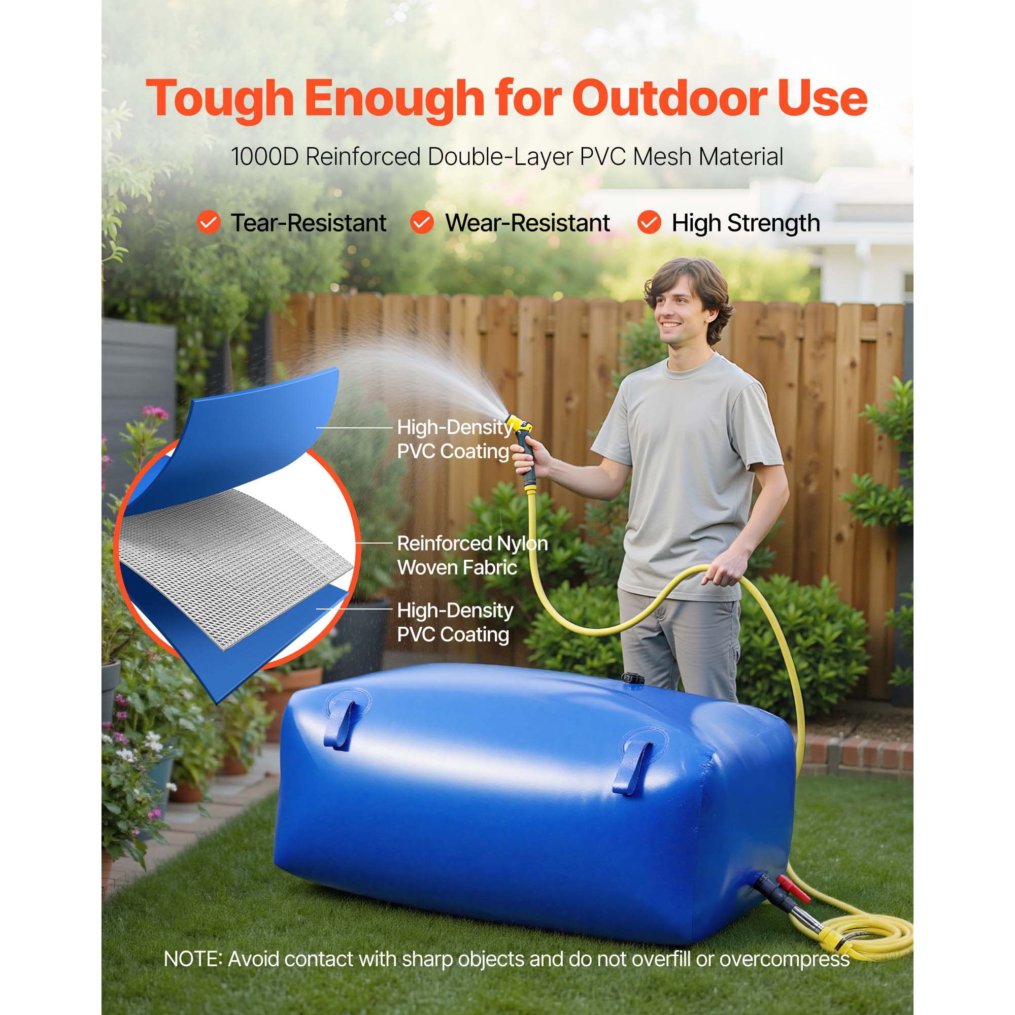 KFFKFF Collapsible Water Storage Bladder, 142.7 Gal Portable Water Tank, Durable 1000D PVC Container, Leak-Resistant Design for Camping, Garden Irrigation, RV, and Emergency Use, Blue