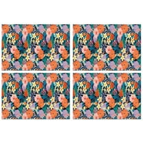 Pioneer Flower Floral Print Pattern Summer Placemats Table Placemats Set Of 4-Linen Kitchen Washable Placemats Table Mats 12x18 Inch Non-Slip Heat Resistant