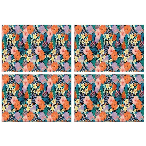 Pioneer Flower Floral Print Pattern Summer Placemats Table Placemats Set Of 4-Linen Kitchen Washable Placemats Table Mats 12x18 Inch Non-Slip Heat Resistant