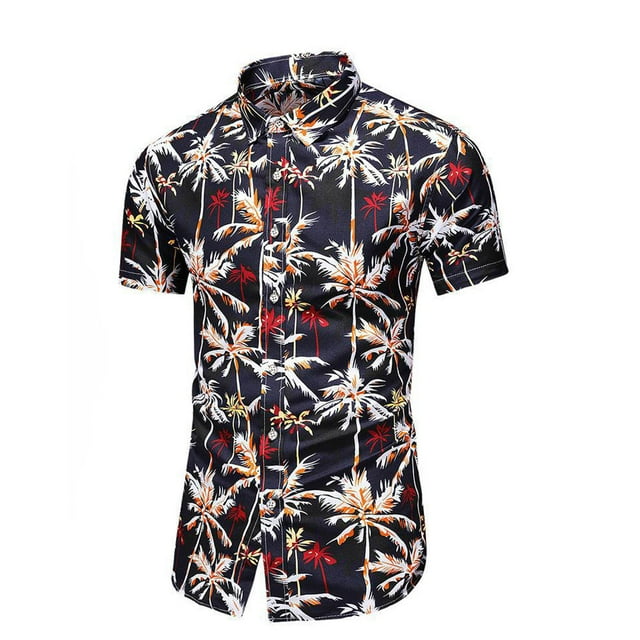 CEHVOM Chemise Hawaïenne à Manches Courtes pour Hommes, Col Montant, Imprimée, Décontractée, Boutonnée, Été