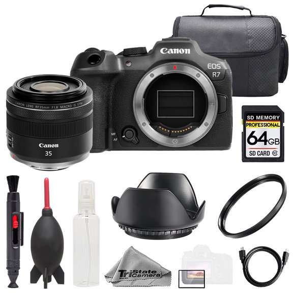 Canon EOS R7 Camera   RF 35mm f/1.8 IS Macro STM Lens  64GB   Bag  UV Filter- Basic Kit (International Version)