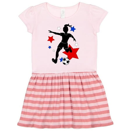 

Inktastic Girl Playing Soccer- Red White Blue Stars Gift Toddler Girl Dress