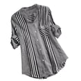 thumbnail image 2 of Pntutb Blusa de camiseta suelta con cuello en V y estampado de rayas de tres cuartos de talla grande para mujer Pntutb Pntutb-138, 2 of 5