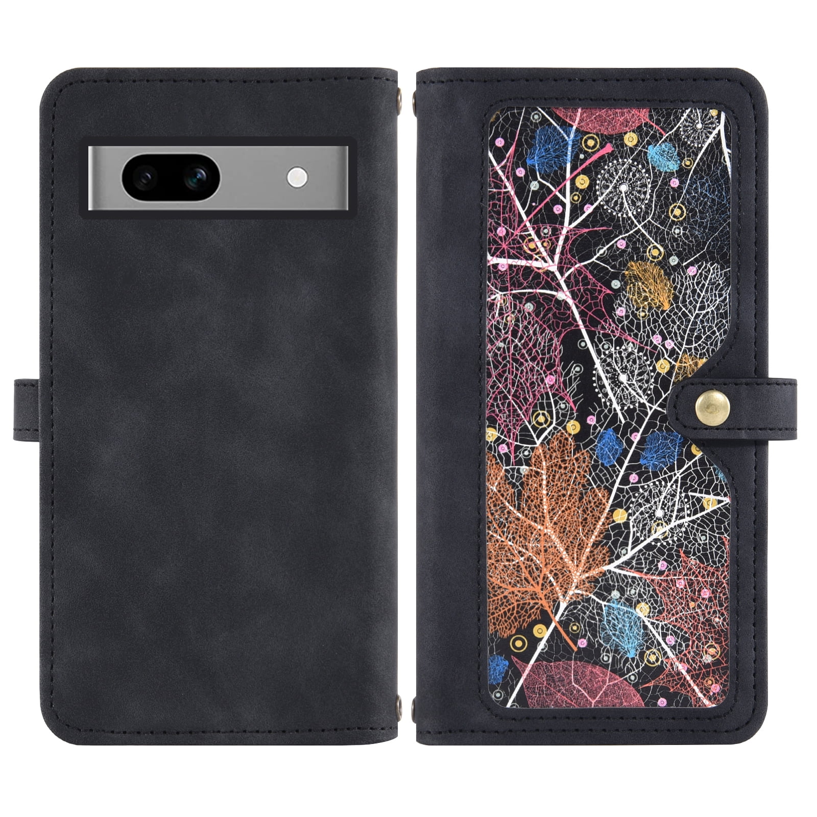 Asuwish Phone Case for Google Pixel 7A 5G 2023 Wallet Cover With Tempered Glass Screen Protector Crossbody Wrist Strap Flip Pattern Zipper Credit Card Holder Stand Cell Pixel7A A7 Women Men Black