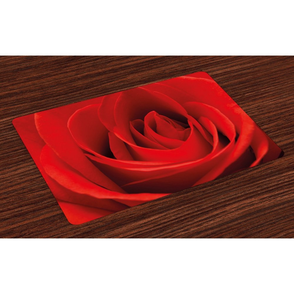 Rose Placemats Set of 4 Close Up Macro of a Red Rose Bloom Fresh