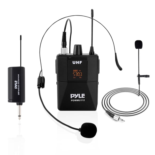 Sistema de micrófono inalámbrico Pyle UHF con auriculares y Lavalier