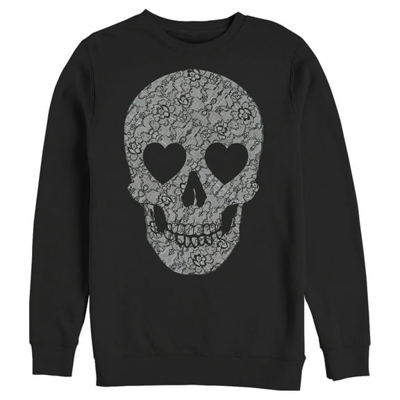 Men's Lost Gods Lace Print Heart Skull Sweatshirt Black 3X Large