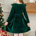 thumbnail image 3 of Abcomgle Girls Fall Dresses Size 7-8 Velvet A-Line Ruffle Sleeve Midi Dresses for Girls Cute Crewneck Winter Formal Dresses for Girls,7-8Years,Green, 3 of 4
