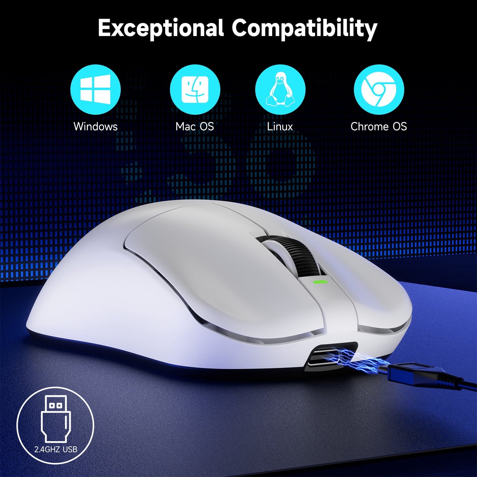 qaf F1 Pro Max Ultra-Premium Wireless Gaming Mouse, 55g, 2.4G/USB-C Wired, 130H Battery, Nordic 52840 Chip & PAW3395 Sensor for PC/Mac/Laptop - White