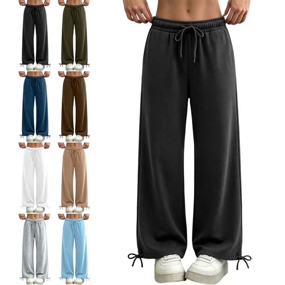 SYwaren Women's Drawstring Sweatpants Loose Casual Elastic Waist Solid Color Pull-On Active Pants with Pockets
