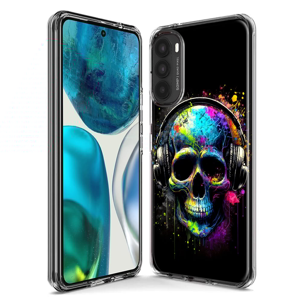 thumbnail image 3 of MUNDAZE Motorola Moto G Play 2023 Shockproof Clear Hybrid Protective Phone Case Fantasy Skull Headphone Colorful Pop Art Cover, 3 of 5