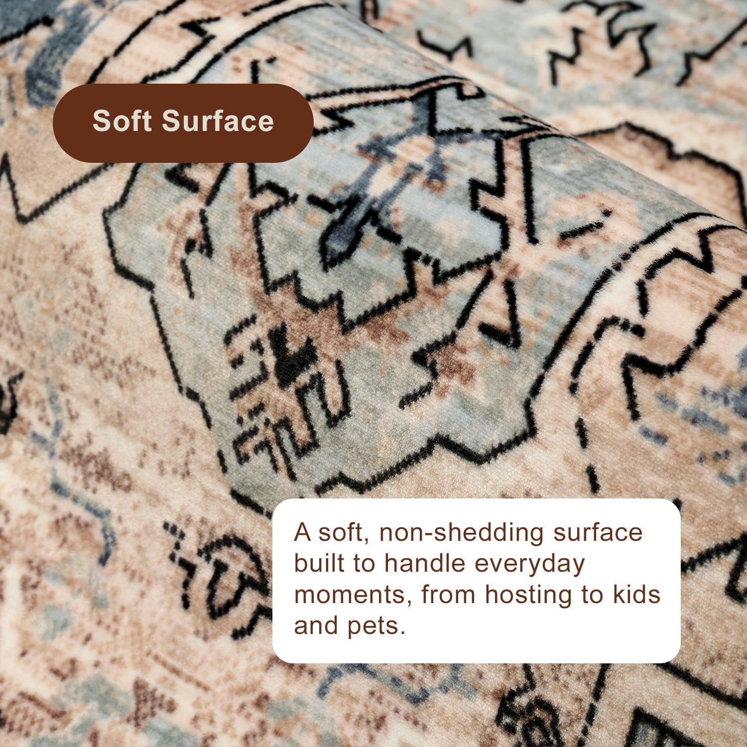 Tapis Esmira Lavable à la Machine Traditionnel pour Salon, Chambre, Salle A Manger, Entrée, Couloir et Plus Encore.