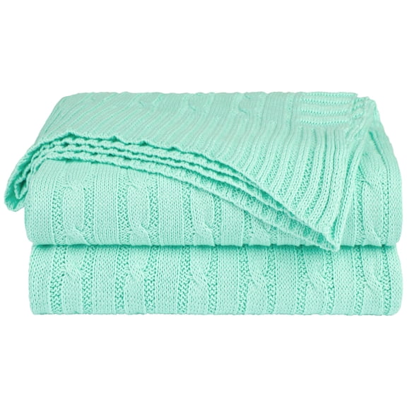 PiccoCasa All-Season Knit 100% Cotton, 1 Piece Full(70" x 78") Blanket, Light Green