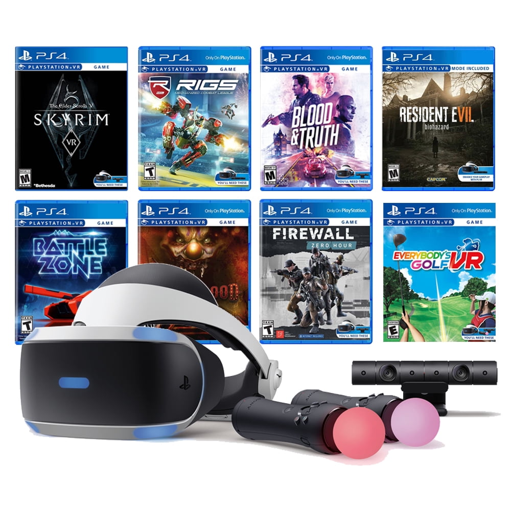 PlayStation VR 11 en 1 Bundle Deluxe Compatible PS4 PS5 Casque VR Camera Manettes de Mouvement Skyrim Resident Evil 7 Firewall Zero Hour Battlezone RIGS jusqu a l Aube Blood Truth Golf Walmart