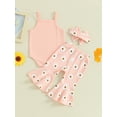 thumbnail image 4 of Suealasg 3Pcs Newborn Baby Girls Clothes Short Sleeve Flower Print Rompers Flare Pants Headband 3 6 12 18 Months Infant Summer Outfit 0-18M, 4 of 9