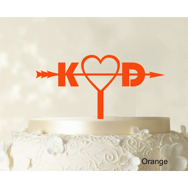 Initial Custom Wedding Cake Topper Personalized Orange Cake Topper Color Option Available 6-8 Inches Wide
