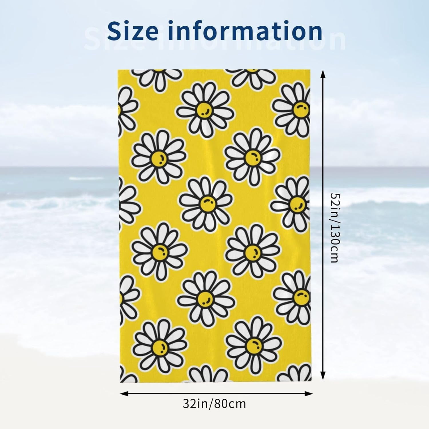 Daisy Flower Large Beach Towel - Plush Thick Cotton Pool Towel, Adult Beach Towels