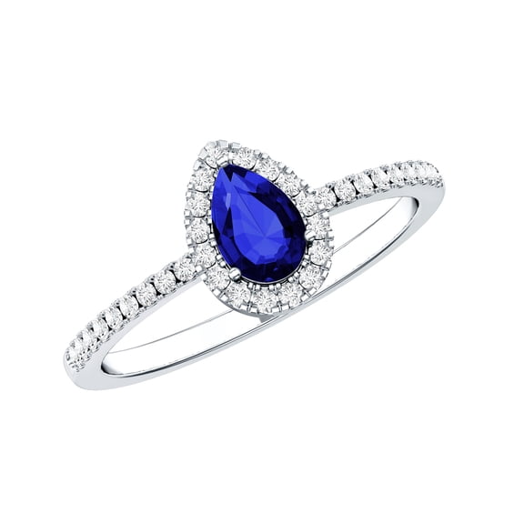 Rosec Jewels Lab Grown Blue Sapphire Teardrop Engagement Ring with Halo - Blue Sapphire Diamond Ring - AAAA Quality Certified, 925 Sterling Silver, US 4.00