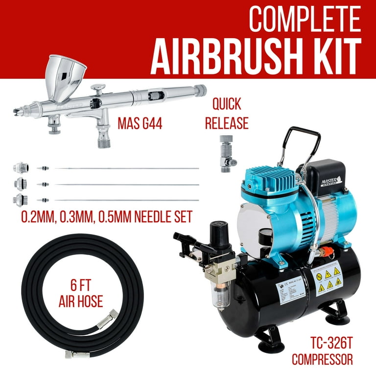 Master Airbrush Cool Runner II Dual Fan Air Storage Tank Compressor System Kit with A G22 Gravity Feed Airbrush Set with 0.3 mm