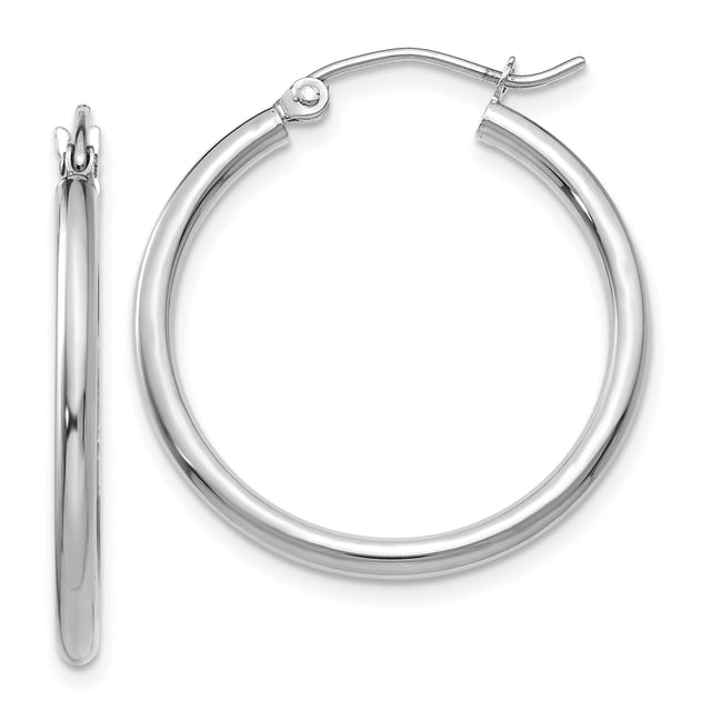 Boucles d'Oreilles Rondes en Tube d'Or Blanc 14 Carats