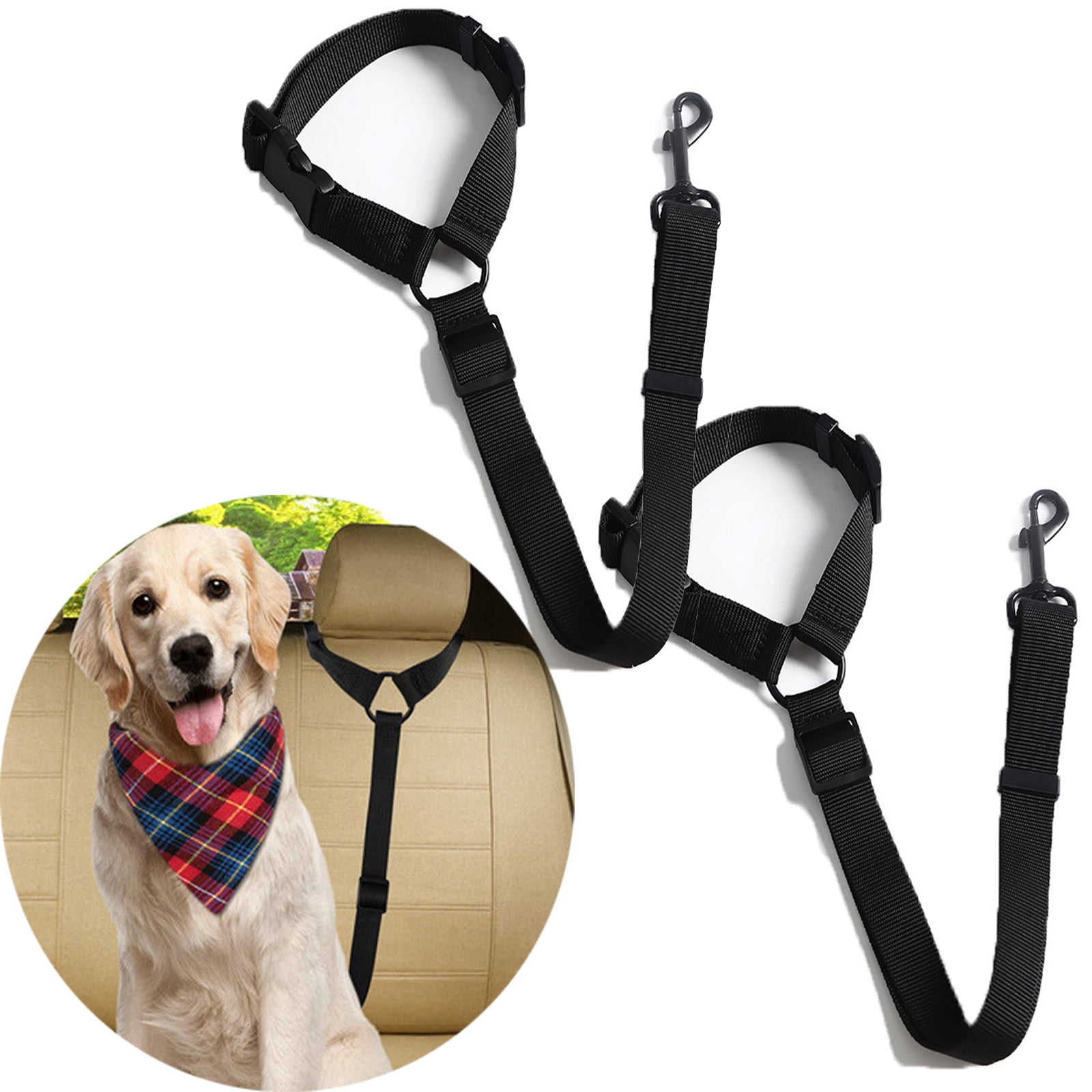 FunChaos 2 Packs Black Dog Seat Belt for Car, Dog Car Seat Belt Harness