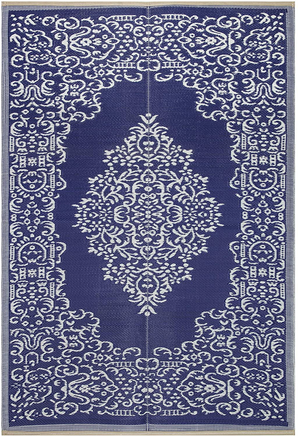 Indoor & Outdoor Rug For Balcony And Terrace With Oriental Pattern In Blue 