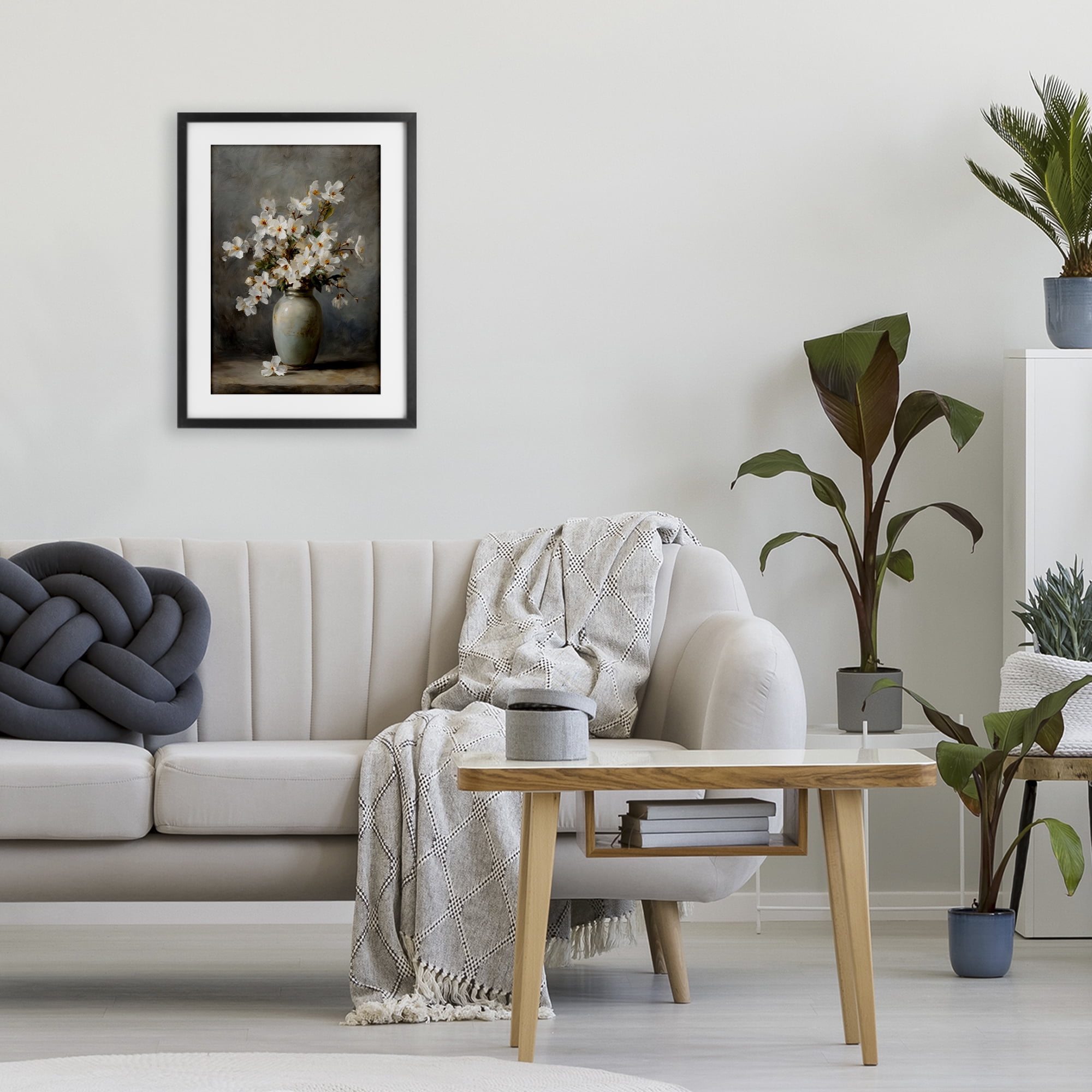 Stupell Industries Full White Flowers in Vase Black Framed Print Under Glass, design by Petal Prints Design