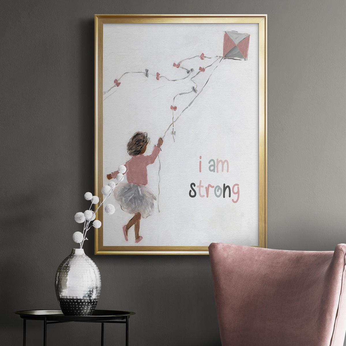 Girl Flying Kite Premium Framed Print - Ready to Hang