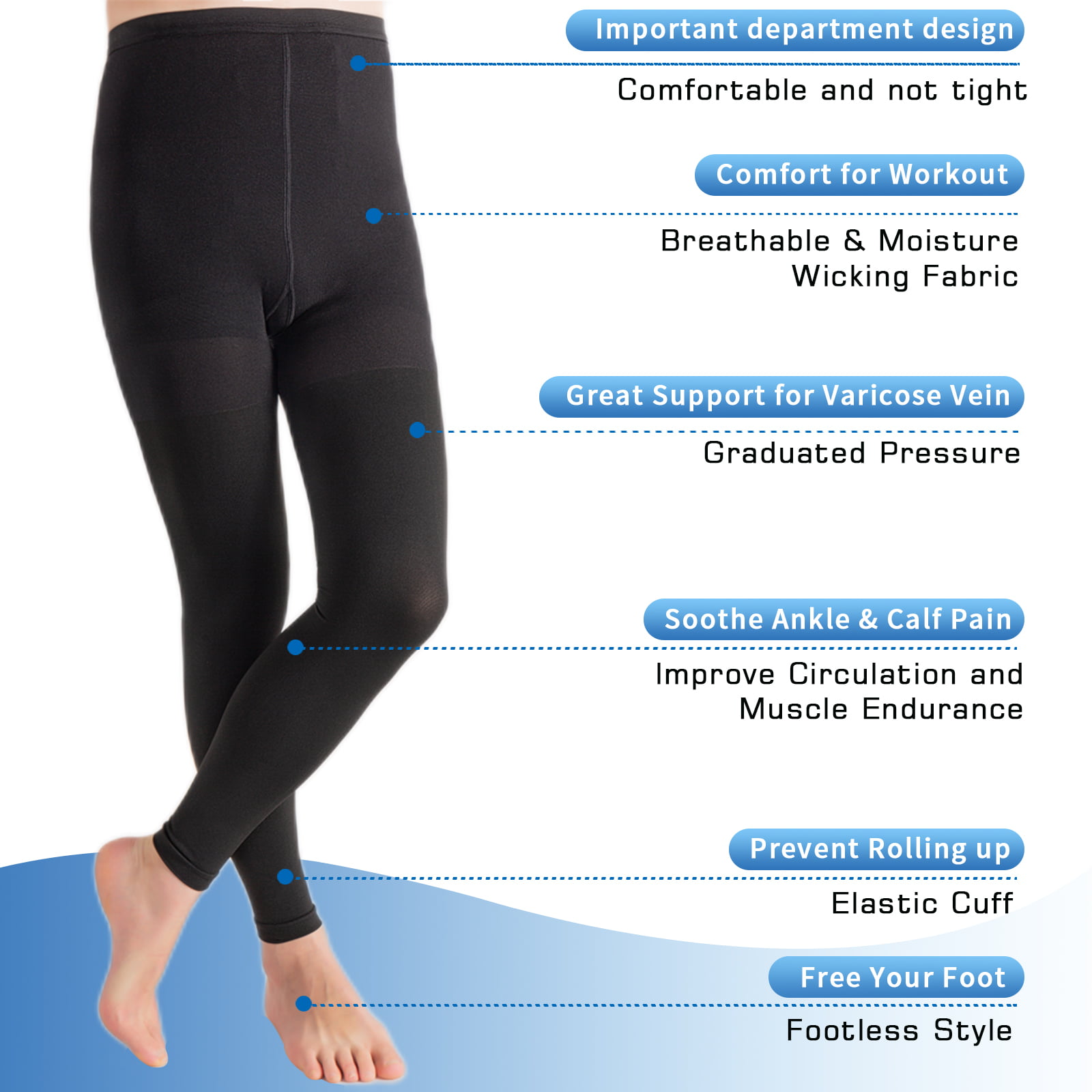 Ailaka Compression Pantyhose for Men Women Firm Graduated Support 20-30mmHg  Medical Compression Tights High Waist