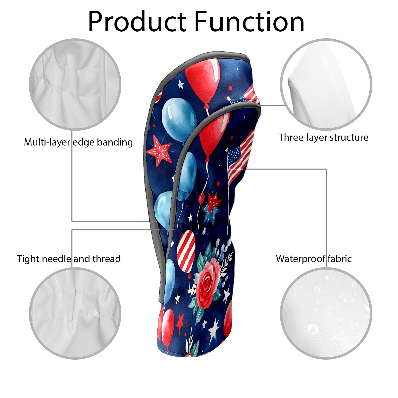 Golf Club Covers, Blue HatFirework Premium PU Leather Driver Hybrid Putter Head Covers with Velvet Lining, Waterproof Golf Gifts for Men Women