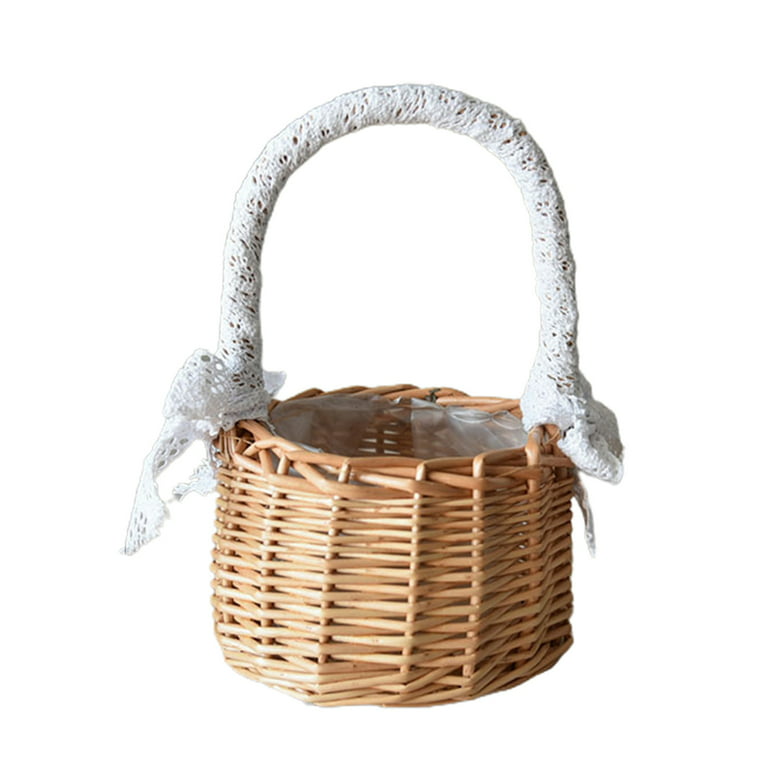 French Wicker Basket with Handle, Wedding Flower Basket, Small