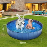 Moclever Foldable Dog Swimming Pool, 63in Kids Swimming Pool Outdoor Bathing Tub for Baby Pet, Blue