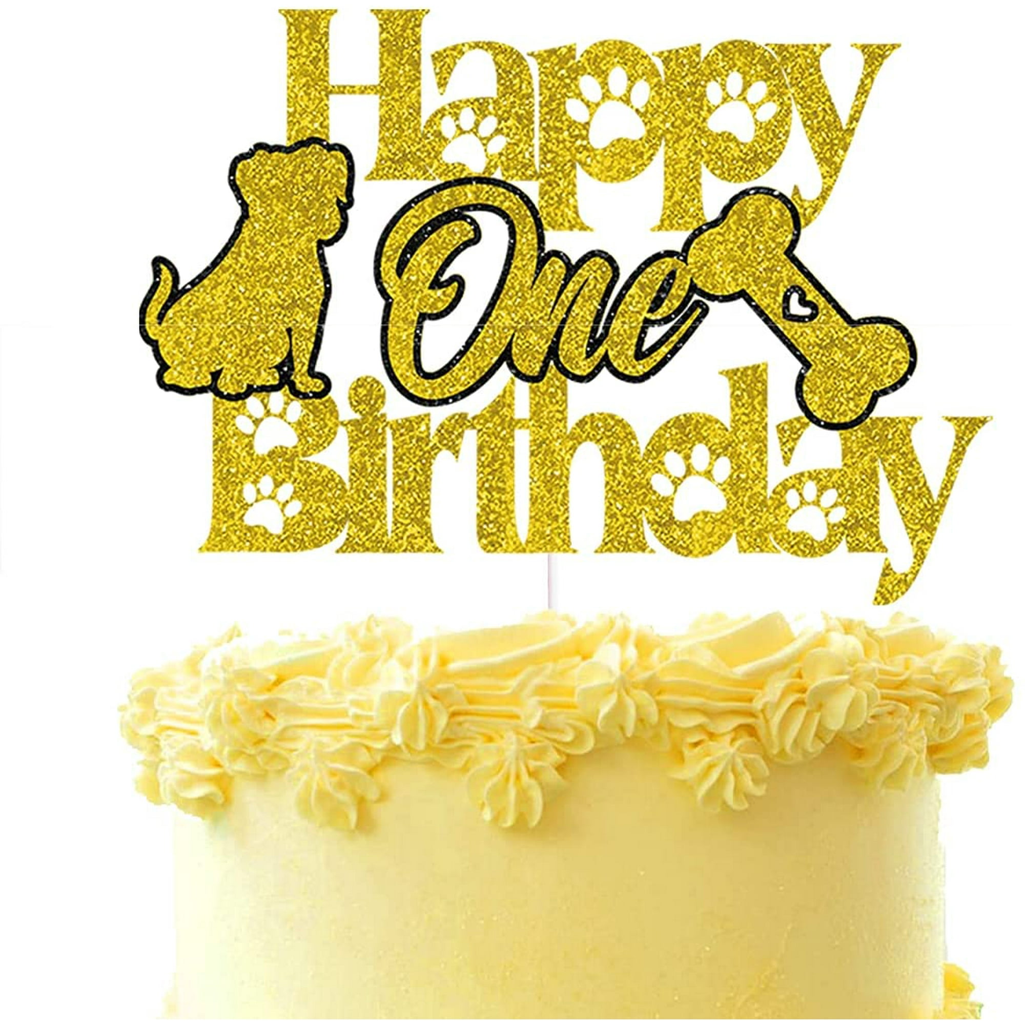 Dog Cake Topper 1 - Gold Happy One Birthday Cake Topper Glitter ...