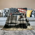 thumbnail image 2 of Orinice  Truck Throw Blanket, American Flag Themed Semi 18 Wheeler Patriotic Transportation Industrial Vehicle, Flannel Fleece Accent Piece Soft Couch Cover for Adults 60x80in, 2 of 6