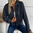 thumbnail image 5 of Women's Fleece Lined Winter Coat Long Sleeve Lapel Zip Up Jacket with Pockets Navy L, 5 of 6
