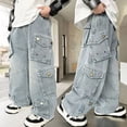 thumbnail image 4 of OJSFQUFP Boys Jeans Handsome Kid Loose Pants Large Kid Workwear Casual Fashion Pants Kids Pants Stretch, 4 of 7