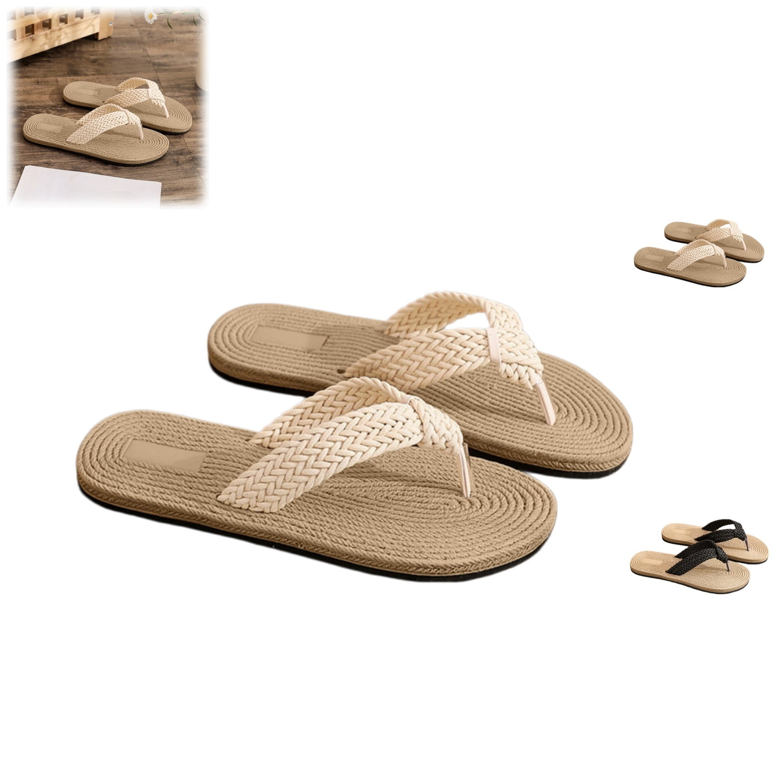 Zpanxa Slippers for Women Female Bowknot Flax Linen Flip Flops