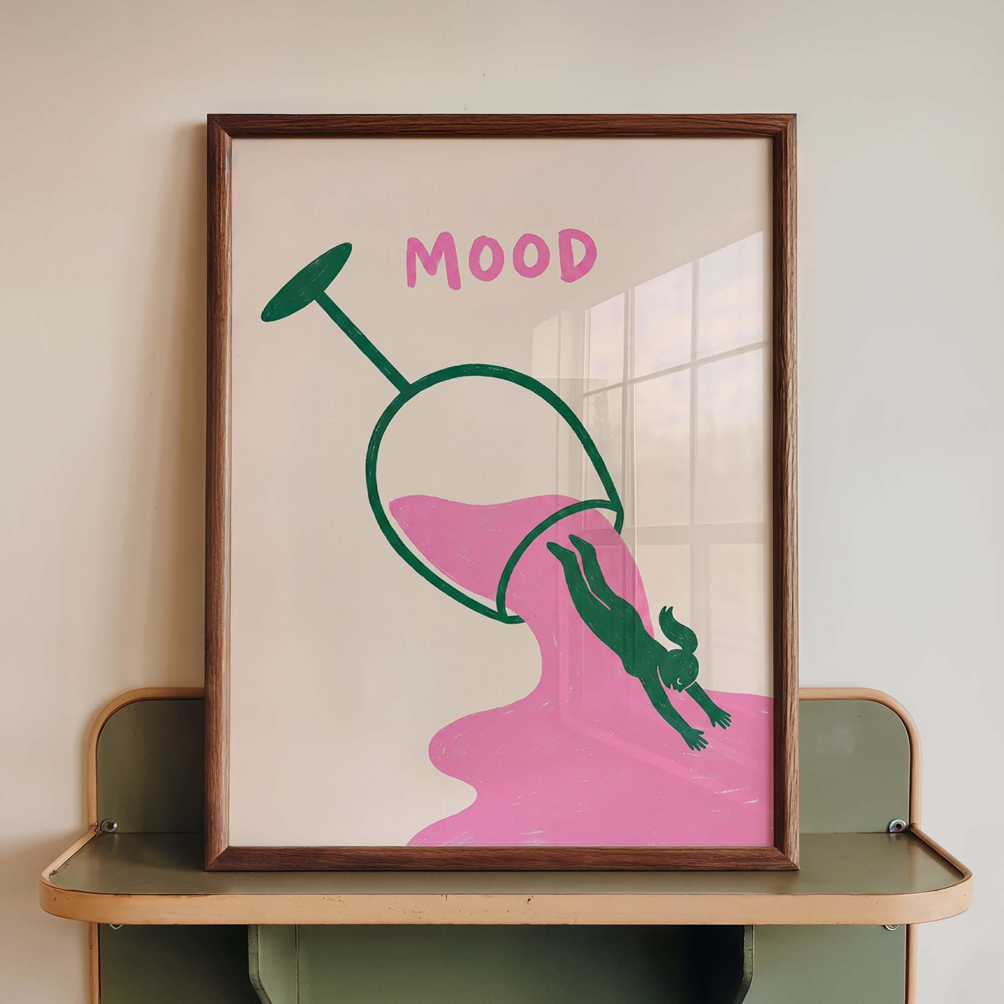SHIRVA Funny Wine Mood Poster Print Pink Cocktail Wall Art Quirky Home Bar Decor Minimalist Kitchen Dining Room Gift Unframed Canvas 16x24in