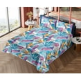thumbnail image 4 of Ambesonne Memphis Design Fitted & Flat Sheet with Shams 4 Pcs Set, Tropical Birds Art, Calking, Sea Blue Apricot Magenta, 4 of 5