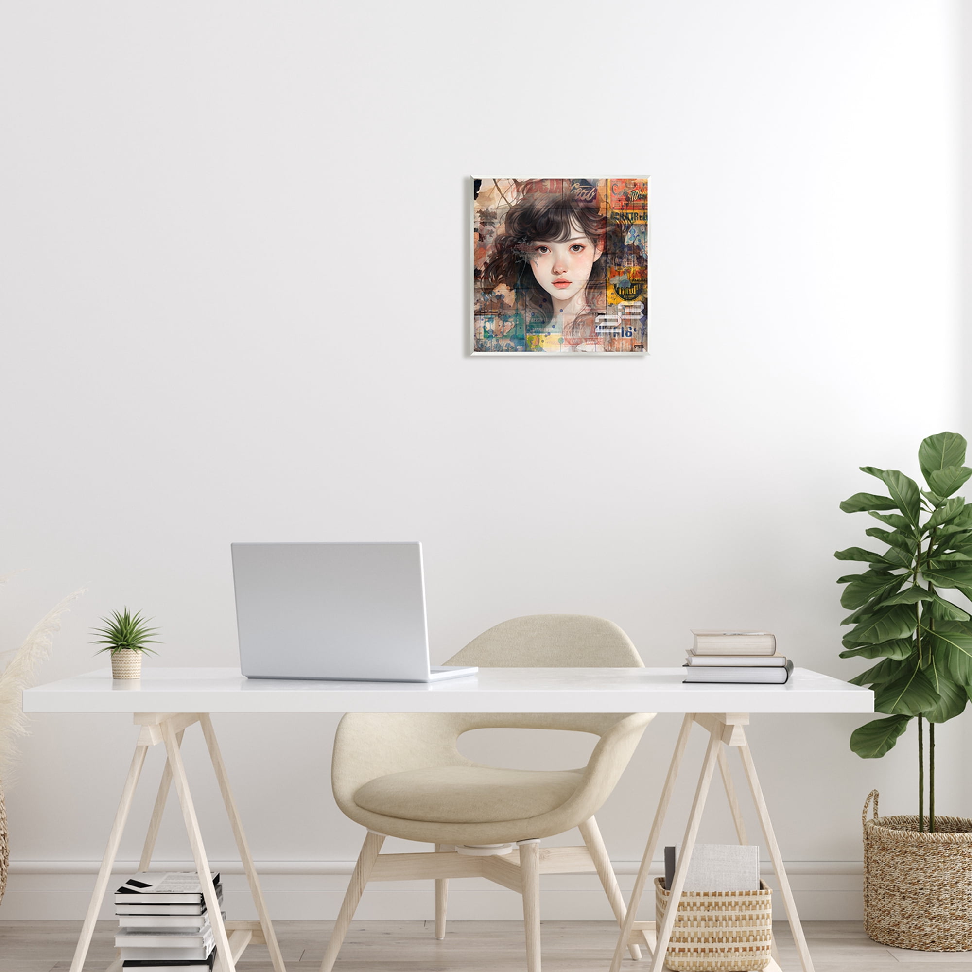 Stupell Industries Girl on Vintage Collage Abstract Painting Unframed Art Print Wall Art, 12 x 12